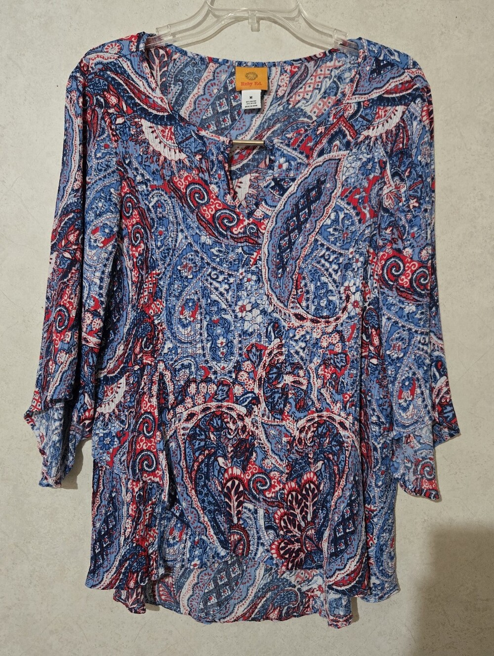 Ruby Rd. Blue and Red Paisley Tunic Blouse